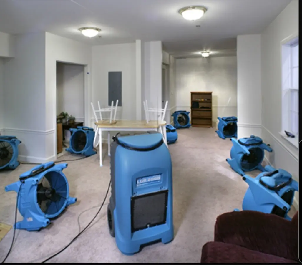Air movers and dehumidifier setup for Water Damage Restoration in Skaneateles